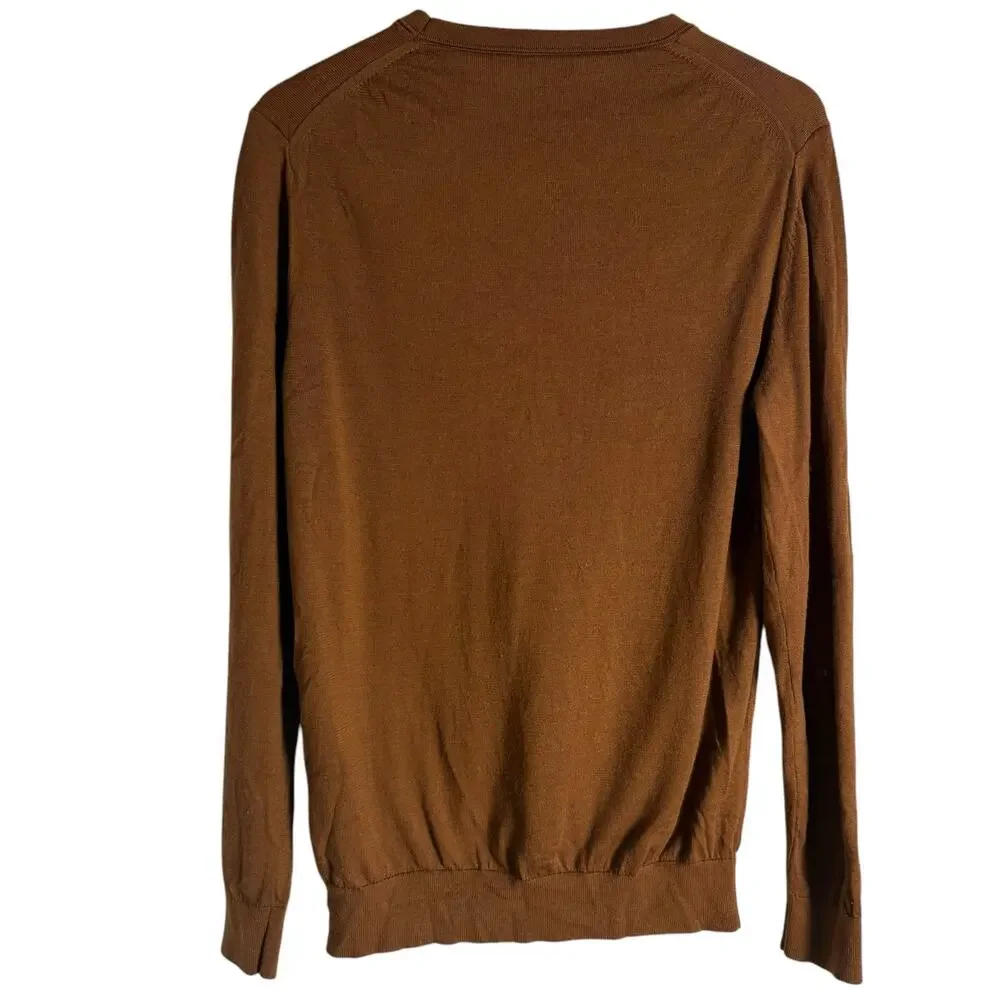 Reiss Brown Wool Crewneck Long Sleeve Pullover Sweater Size Medium